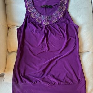 The Limited Purple Embellished Tank Top with Bib Collar